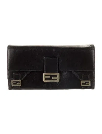 Pre-owned Fendi Vintage 2005 Continental Wallet In Black