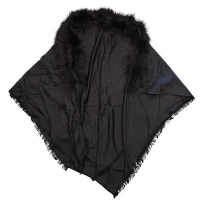 Pre-owned Fendi Vintage Black Cachemire And Fur Poncho Unisex Made In Italy