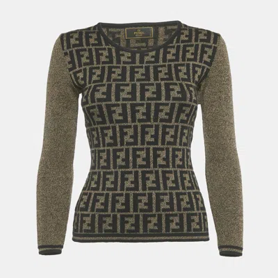 Pre-owned Fendi Vintage Brown Zucca Monogram Jacquard Wool Knit Long Sleeve Sweater S