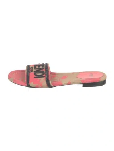 Pre-owned Fendi Vintage Canvas Slides In Neutrals/pink