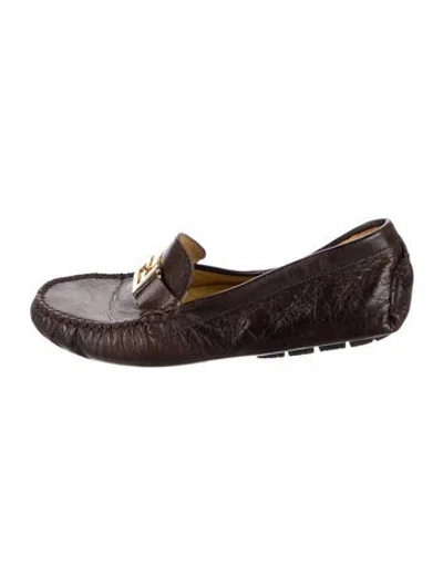Pre-owned Fendi Vintage Chain-link Accent Loafers In Black