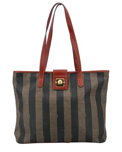 Fendi Vintage Cloth Tote Bag Pequin Tote (authentic Pre-loved) In Brown