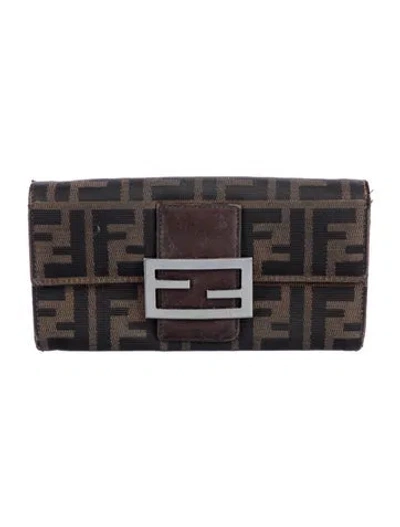 Pre-owned Fendi Vintage Continental Zucca Wallet Wallet In Brown