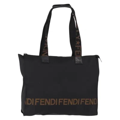 Pre-owned Fendi Vintage Convertible Logo Weekender Nylon Black Nylon Tote Bag Bag ()