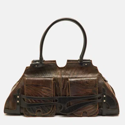 Pre-owned Fendi Vintage Devil Trapezio Brown Leather Shoulder Bag