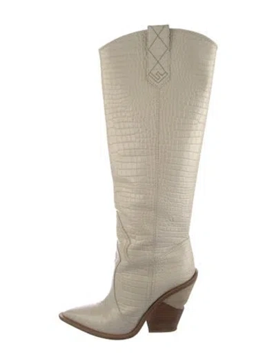 Pre-owned Fendi Vintage Embossed Leather Western Boots In Neutrals