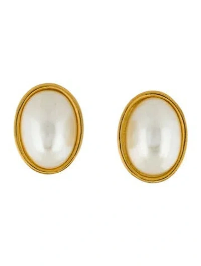 Pre-owned Fendi Vintage Faux Pearl Ff Clip On Earrings In Multi