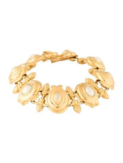Pre-owned Fendi Vintage Faux Pearl Link Bracelet, 7.25" In White
