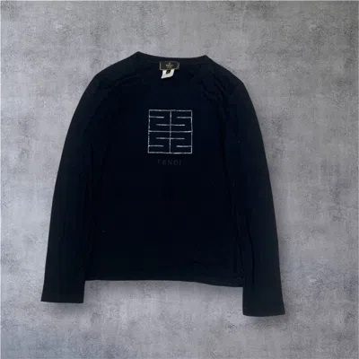 Pre-owned Fendi Vintage  Big Logo Long Sleeve Tshirt In Black