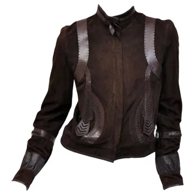 Pre-owned Fendi Vintage  Embellished Brown Leather Jacket *new With Tags*