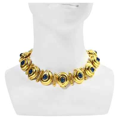 Pre-owned Fendi Vintage  Gold Tone Blue Cabochon Toggle Necklace, Circa 1980s