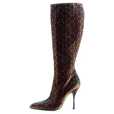 Pre-owned Fendi Vintage  Stretch Knee Length Boots Italian 36 - Us 6 In Black
