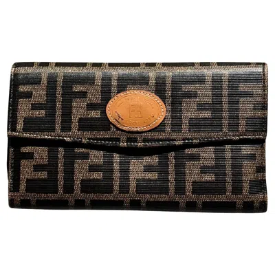 Pre-owned Fendi Vintage  Trifold Canvas Leather Wallet In Black