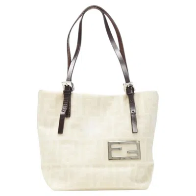 Pre-owned Fendi Vintage  Zucca Ff Monogram Beige Canvas Leather 90's Top Handle Tote Bag In Brown