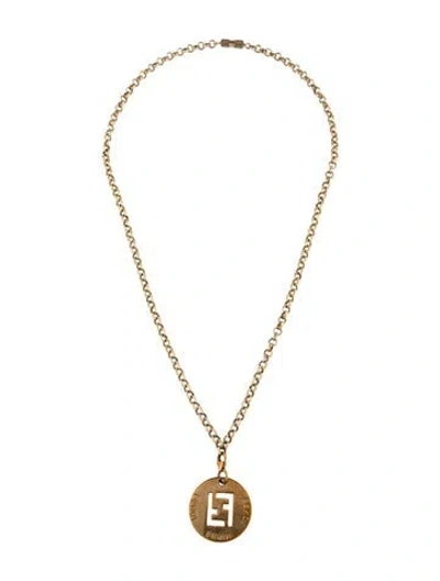 Pre-owned Fendi Vintage Ff Logo Identification Pendant Necklace, 18.75" In Multicolor
