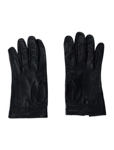 Pre-owned Fendi Vintage Ff Logo Leather Gloves In Black