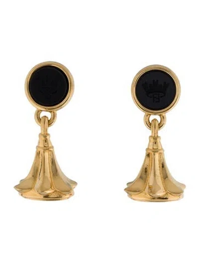 Pre-owned Fendi Vintage Glass & Enamel Intaglio Drop Earrings In Black