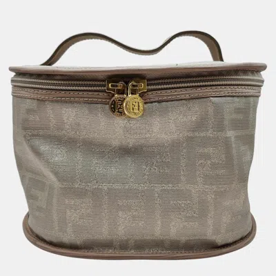 Pre-owned Fendi Vintage Gold Canvas Zucca Vanity Bag In Brown
