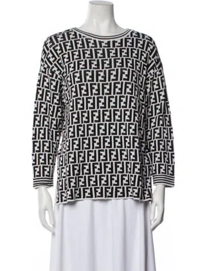 Pre-owned Fendi Vintage Graphic Print Sweater In White
