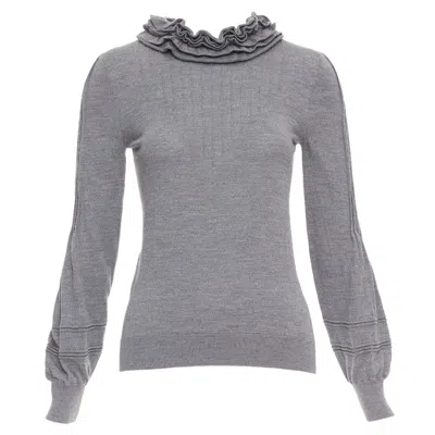 Pre-owned Fendi Vintage Grey Extrafine Wool Ruffle Collar Pleated Sweater It40 S In Gray
