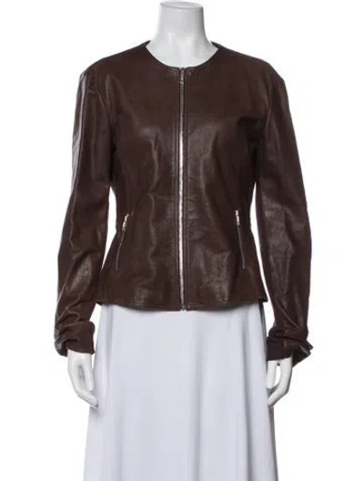 Pre-owned Fendi Vintage Leather Biker Jacket In Brown