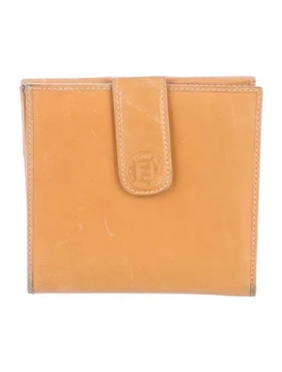 Pre-owned Fendi Vintage Leather Compact Wallet In Brown