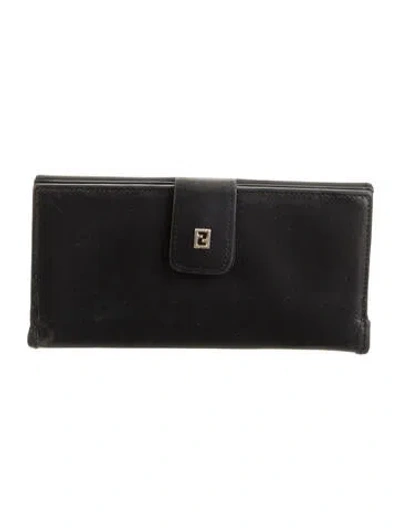 Pre-owned Fendi Vintage Leather Continental Wallet In Black