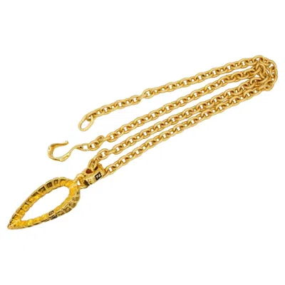 Pre-owned Fendi Vintage Logo F Sta 3d Leaf Water Drop Pendant Chunky Long Necklace In Multi
