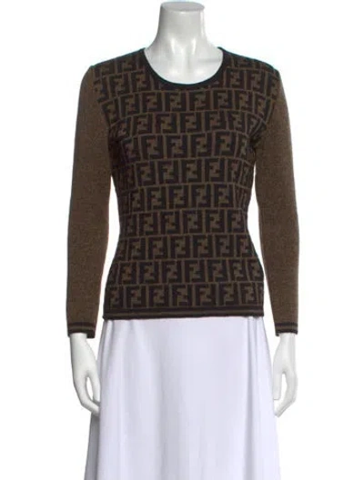 Pre-owned Fendi Vintage Merino Wool Sweater In Brown