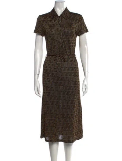Pre-owned Fendi Vintage Midi Length Dress In Brown