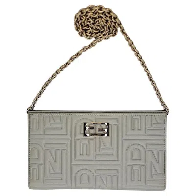 Pre-owned Fendi Vintage Nappa Logo Wallet On Chain Metallic Silver