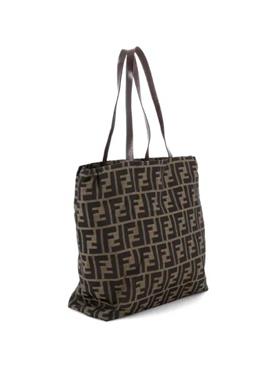 Pre-owned Fendi Vintage Open Zucca Canvas Medium Tote Bag In Brown