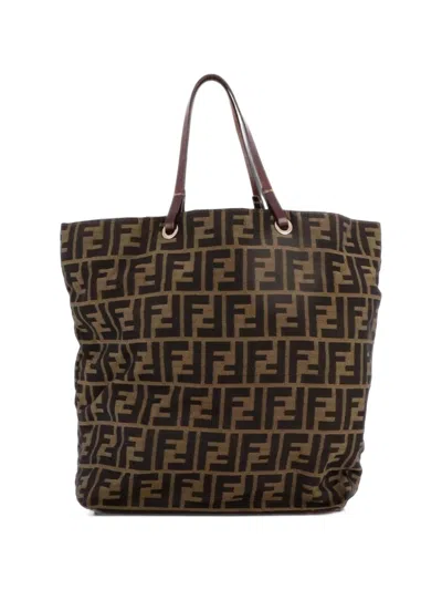 Pre-owned Fendi Vintage Open Zucca Canvas Small Tote Bag In Brown