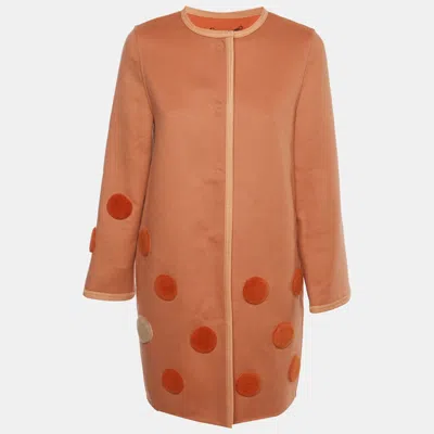 Pre-owned Fendi Vintage Orange Polka Dot Appliqué Felt Coat S