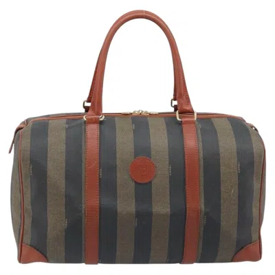 Pre-owned Fendi Vintage Pequin Boston Bag Coated Canvas Brown Canvas Travel Bag Bag ()