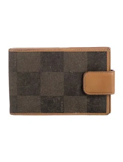 Pre-owned Fendi Vintage Pequin Check Photo Card Holder In Brown