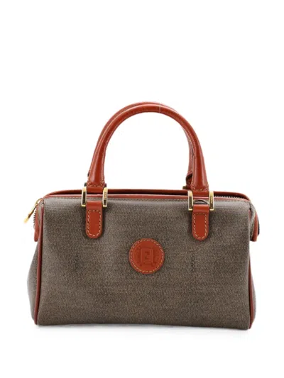 Pre-owned Fendi Vintage Pequin Convertible Boston Bag Coated Canvas Mini Satchel In Brown