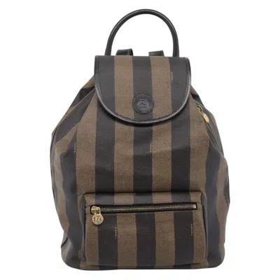 Pre-owned Fendi Vintage Pequin Logo Coated Canvas Brown Canvas Backpack Bag ()