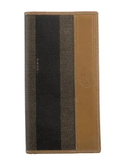 Pre-owned Fendi Vintage Pequin Pattern Bifold Wallet In Brown