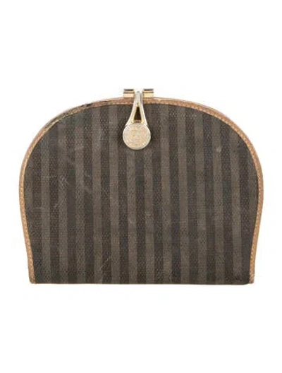 Pre-owned Fendi Vintage Pequin Pattern Compact Wallet In Brown