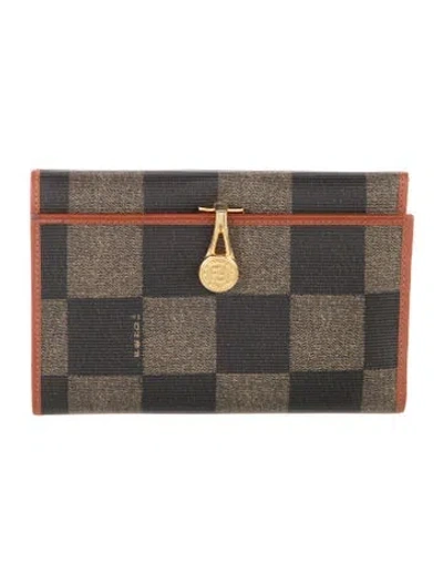 Pre-owned Fendi Vintage Pequin Pattern Continental Wallet In Brown