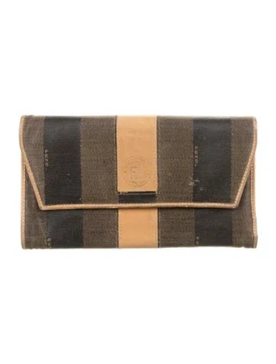 Pre-owned Fendi Vintage Pequin Pattern Trifold Wallet In Brown
