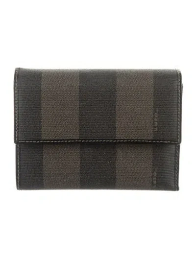 Pre-owned Fendi Vintage Pequin Pattern Trifold Wallet In Brown