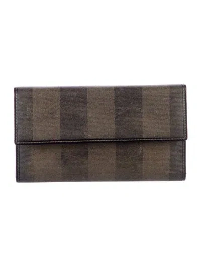 Pre-owned Fendi Vintage Pequin Pattern Wallet In Brown