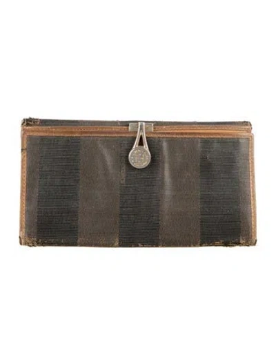 Pre-owned Fendi Vintage Pequin Pattern Wallet In Brown