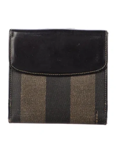 Pre-owned Fendi Vintage Pequin Pattern Wallet In Brown