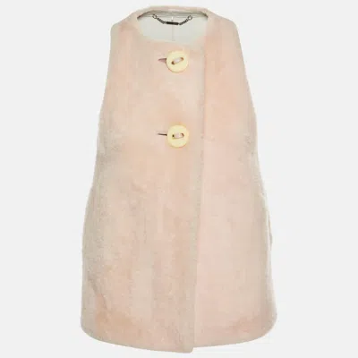 Pre-owned Fendi Vintage Pink Shearling Buttoned Gilet Vest S