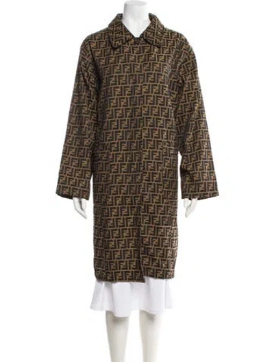 Pre-owned Fendi Vintage Printed Faux Fur Coat In Brown