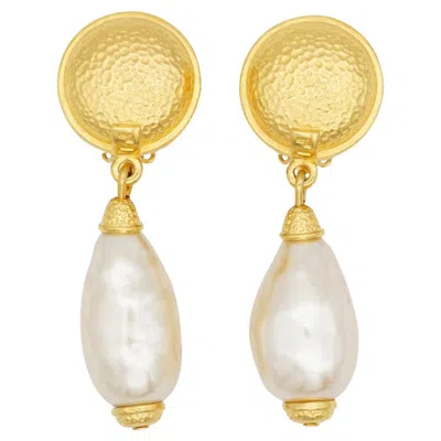 Pre-owned Fendi Vintage Rare Baroque Gold Sta Circle Round White Pearl Drop Earrings