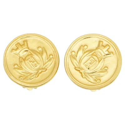 Pre-owned Fendi Vintage Rare Gold Crown Crest Sta Insignia Roma 1925 Round Earrings In Multiple